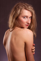 Fototapeta premium Art portrait freckle natural beauty woman.
