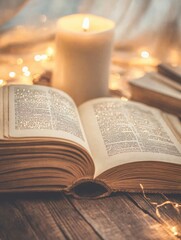 Vintage Book and Candlelight: A Peaceful Scene