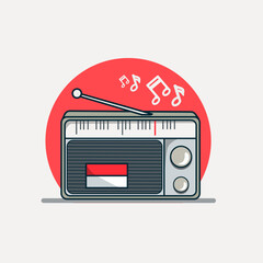 .red and white vintage radio hand drawing