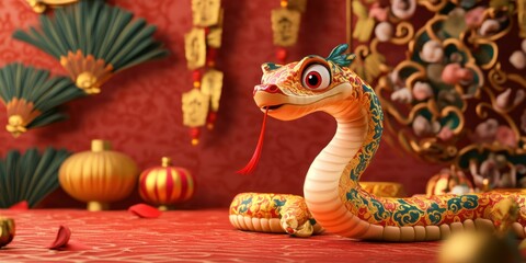 Adorable Snake with Copyspace for Custom Design and Messaging on Chinese New Year