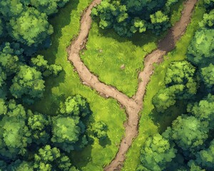 Aerial View Forest Path Nature Trail Green Trees Grass Summer Top Down