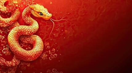 Obraz premium Red and gold themed Chinese New Year design with a decorative snake, symbolizing prosperity and luck. AI generated image
