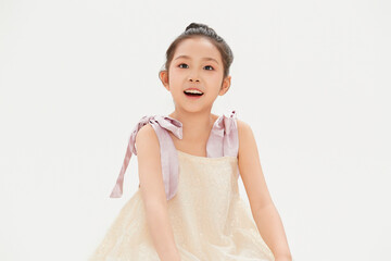 Lively and cute little Chinese girl on white background  child 