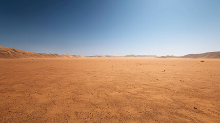 Barren Windswept Plain under Clear Blue Sky with Dry Occasional Patch of Dirt