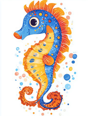 Fototapeta premium funny Seahorse, kids illustrations , cartoonish , white background