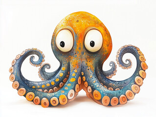 funny Squid, kids illustrations , cartoonish , white background