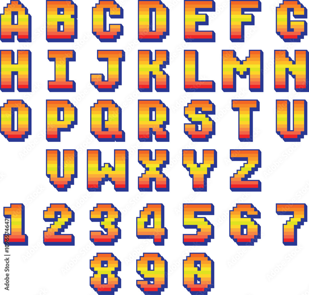 Fototapete 8 bit pixel font. retro computer alphabet typography