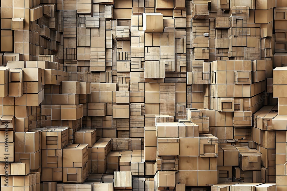 Poster intricate layered boxes arrangement artistic design textures structures