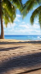 Fototapeta premium A beach scene with a palm tree in the background
