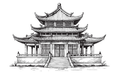 china temple sketch hand drawn drawing vector illustration