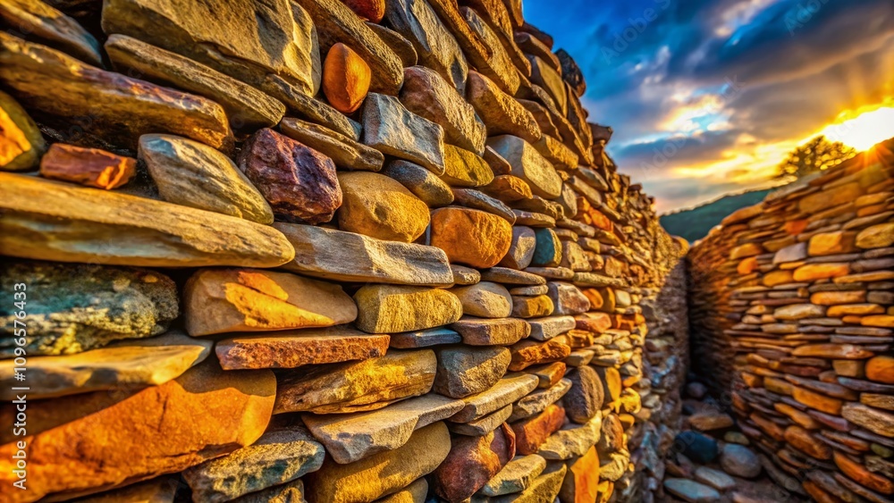Poster captivating stone wall patterns: a documentary exploration of textures and designs in nature and arc