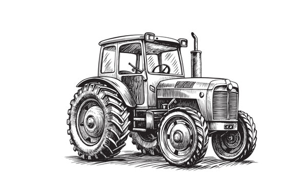 farm tractor sketch hand drawn drawing vector illustration