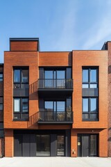 Fototapeta premium Contemporary residential architecture showcases strikingly beautiful balconies and sleek designs set against a radiant blue sky, exemplifying modern urban living at its finest and most vibrant