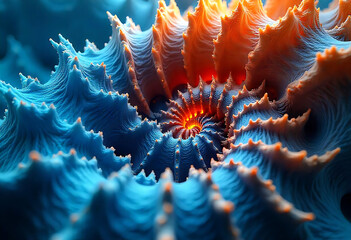 Obraz premium Vibrant Fractal Spiral: A Fusion of Blue and Orange Peaks