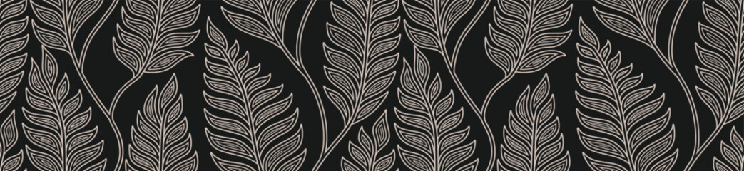 Abstract fern leaves seamless pattern vector with art line style. floral design wallpaper.   © andin