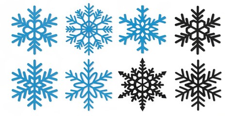 Fototapeta premium A Collection of Eight Unique Snowflake Designs in Blue and Black, Perfect for Winter Holiday Decorations and Festive Crafts