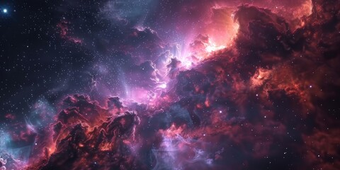 Fototapeta premium Cosmic Nebula with Star Clusters and Interstellar Gas