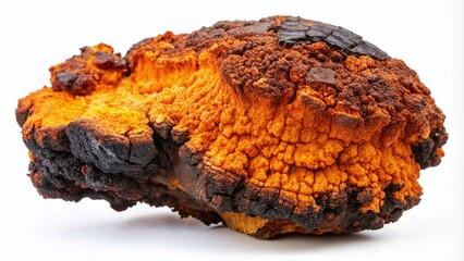 Chaga Mushroom Isolated on a White Background, Showcasing Its Unique Texture and Coloration, Perfect for Nature and Health-Related Projects, Highlighting Its Medicinal Properties and Uses