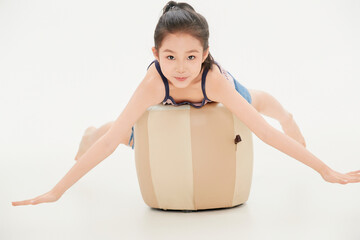 Lively and cute little Chinese girl on white background  child 