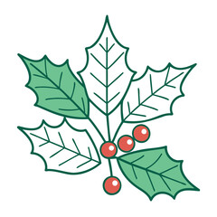 Outline vector illustration of Christmas leaves with berries