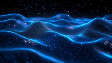 Abstract Blue Digital Wave Particle Background