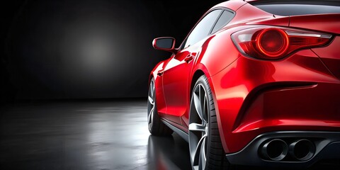 rear view close up part of Red car on elegant dark background