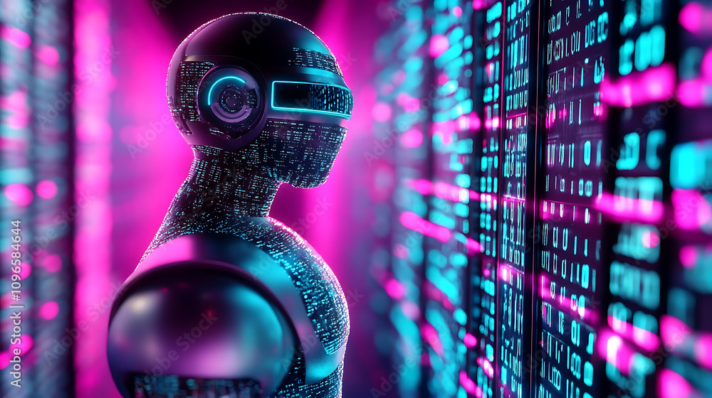 Poster visual depiction of advanced technology focusing on machine learning capabilities.