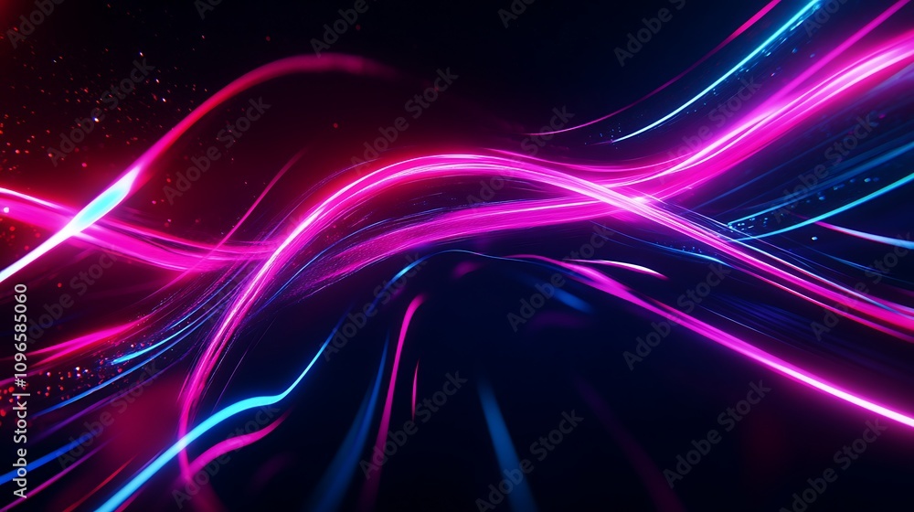 Poster abstract light trails in vibrant colors creating a dynamic visual effect.