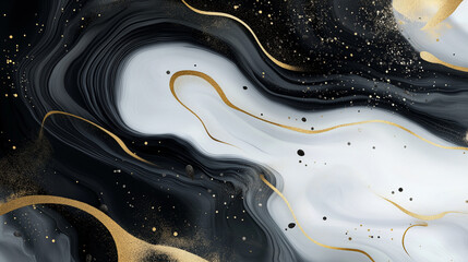 Obraz premium Black and white marble background with gold accents, created using alcohol ink