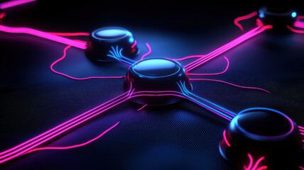 Abstract Quantum Structures Intersecting Machine Learning and Algorithmic Innovation. Futuristic Technology Concept.with vibrant neon connections and nodes