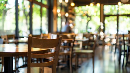 A modern, empty cafe with an atmosphere of solitude, symbolizing contemporary social loneliness and isolation in an urban setting. The pristine, unoccupied space highlights the absence of people, conv