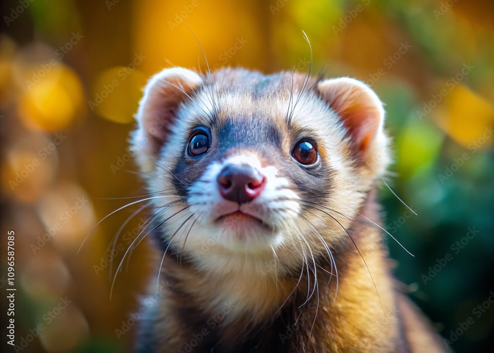 Aufkleber close-up of a ferret curiously exploring its environment with copy space for text or graphics, perfe