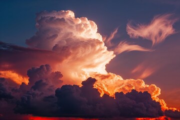 Stunning White Clouds in Vivid Fiery Sky with Spectacular Cloud Formations and Radiant Lighting