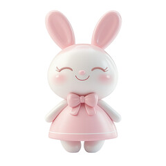 Obraz premium Cute pink bunny doll with a smile, bow, and cheerful expression, perfect for children's rooms and playful decor.