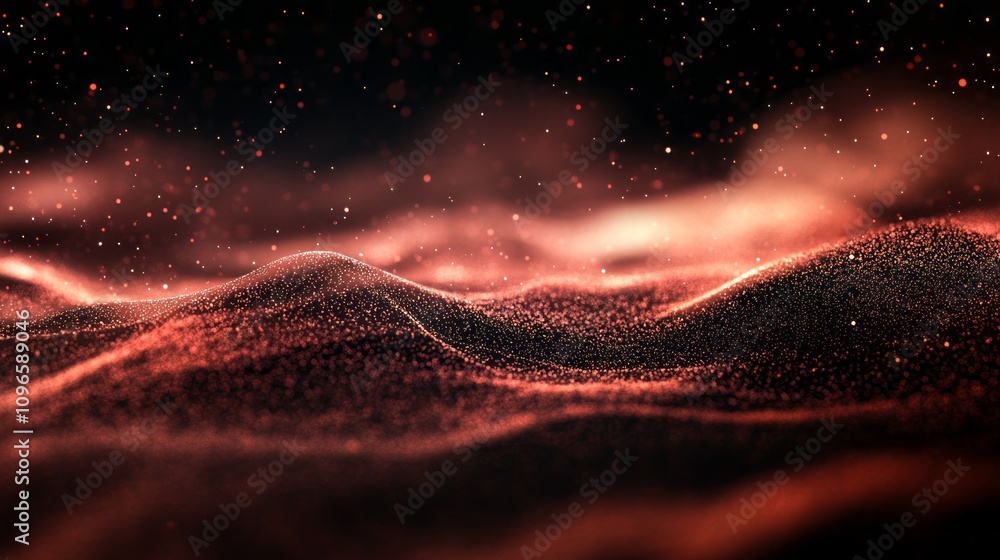Poster a red and black image of a desert with a lot of dust and sand