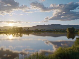 Naklejka premium Serene Sunset Over a Lake