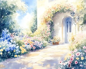 Fototapeta premium Utopic garden overflowing with vibrant blooms