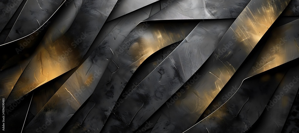 Poster black and gold diagonal lines creating an elegant geometric abstract background with layered overlap