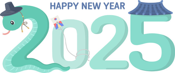 2025 blue Snake New Year logo illustration with blue snake character