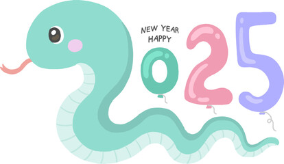 2025 blue Snake New Year logo illustration with blue snake character