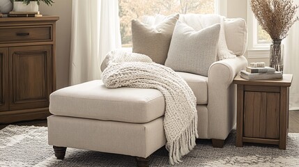 Cozy Living Room Corner with Modern Chair and Textured Throw Blanket