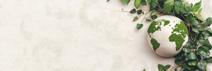 A symbolic image of a globe enveloped in lush green vines, emphasizing themes of sustainability, environmental care, and global unity to preserve nature.