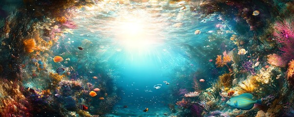 Obraz premium Wide-angle perspective of a mystical underwater realm