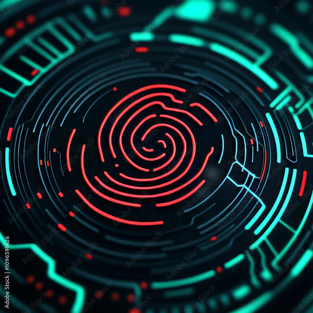 Poster abstract fingerprint scan on futuristic digital interface.