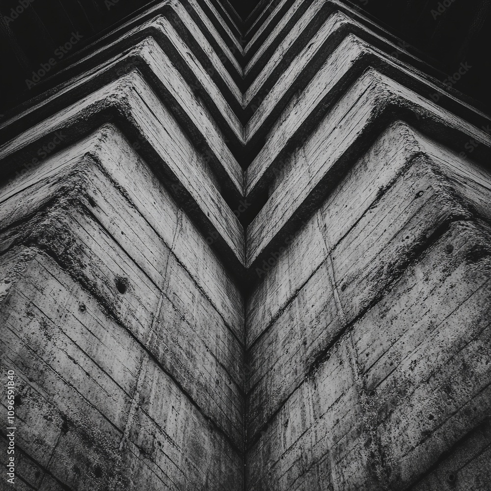 Aufkleber abstract grayscale image of converging concrete structures, creating a chevron pattern.