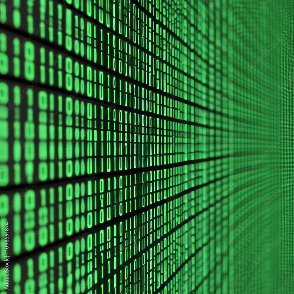 Poster abstract green binary code flowing digitally.