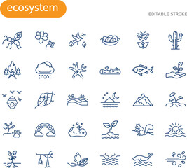 Fototapeta premium Nature Ecosystem Icons Plants, Animals, and Natural Elements