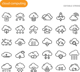 Cloud Computing Icons Network, Data Storage, Servers, and SaaS