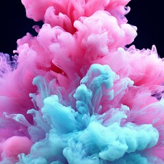 Obraz premium Abstract pink and blue ink swirling in water.