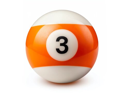 Billiard ball with number number 3,  nine ball, the black ball, used in pool billiard games. isolated on white background	
